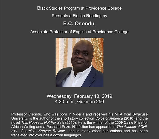 EC Osondu reading, black studies events
